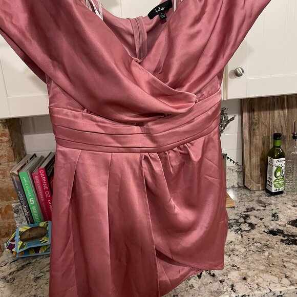 Lulus Pink Satin Off-the-Shoulder Mini Dress, Size L - Picture 3 of 8